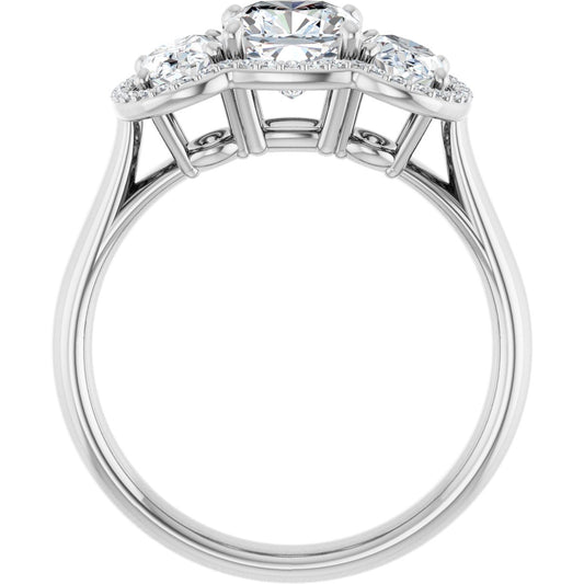 Cushion Three-Stone Halo-Style Engagement Ring Semi-Mount - gallery - Series 71602