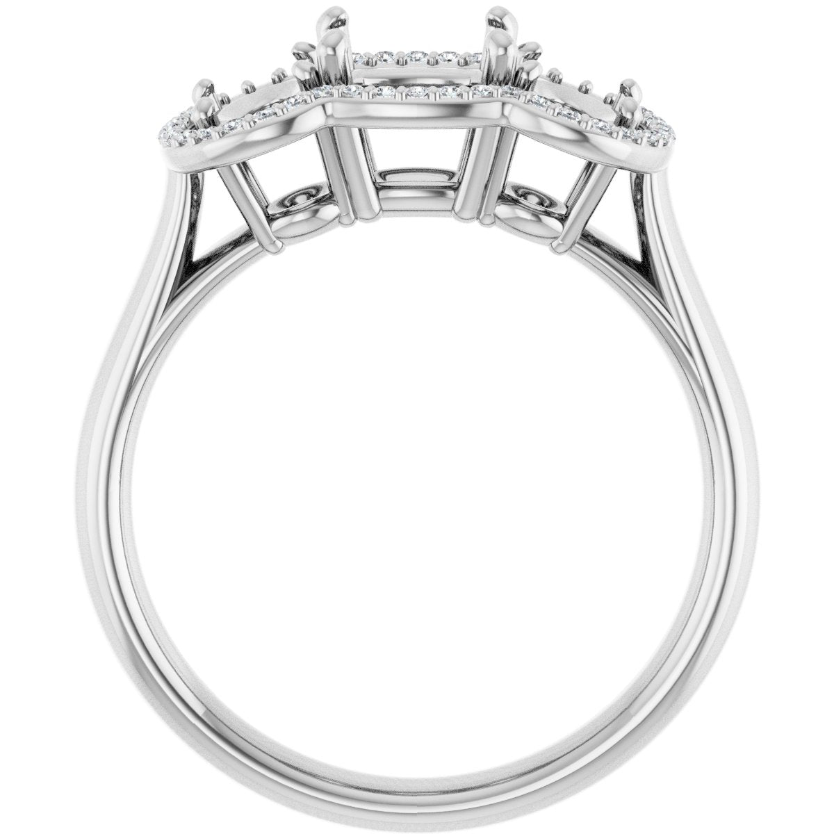 Cushion Three-Stone Halo-Style Engagement Ring Semi-Mount - gallery - Series 71602