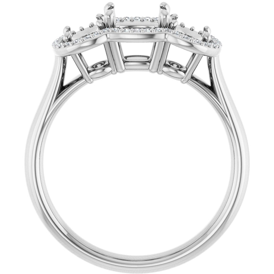 Cushion Three-Stone Halo-Style Engagement Ring Semi-Mount - gallery - Series 71602