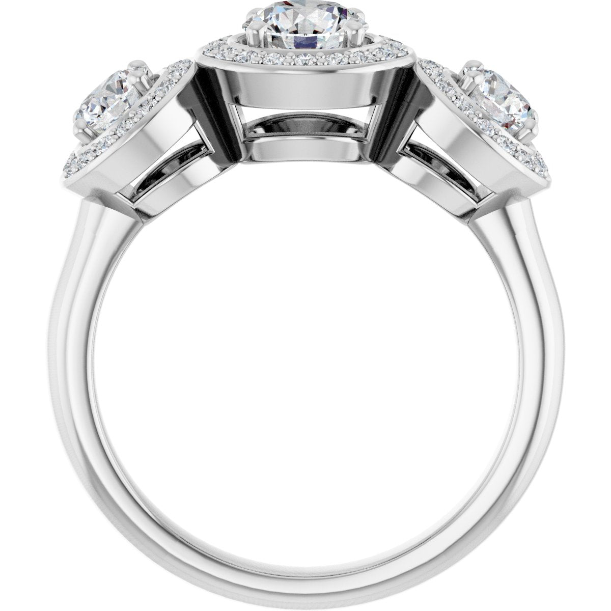 Round Three-Stone Halo-Style Engagement Ring Semi-Mount - gallery - Series 122053
