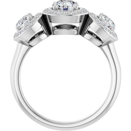 Round Three-Stone Halo-Style Engagement Ring Semi-Mount - gallery - Series 122053