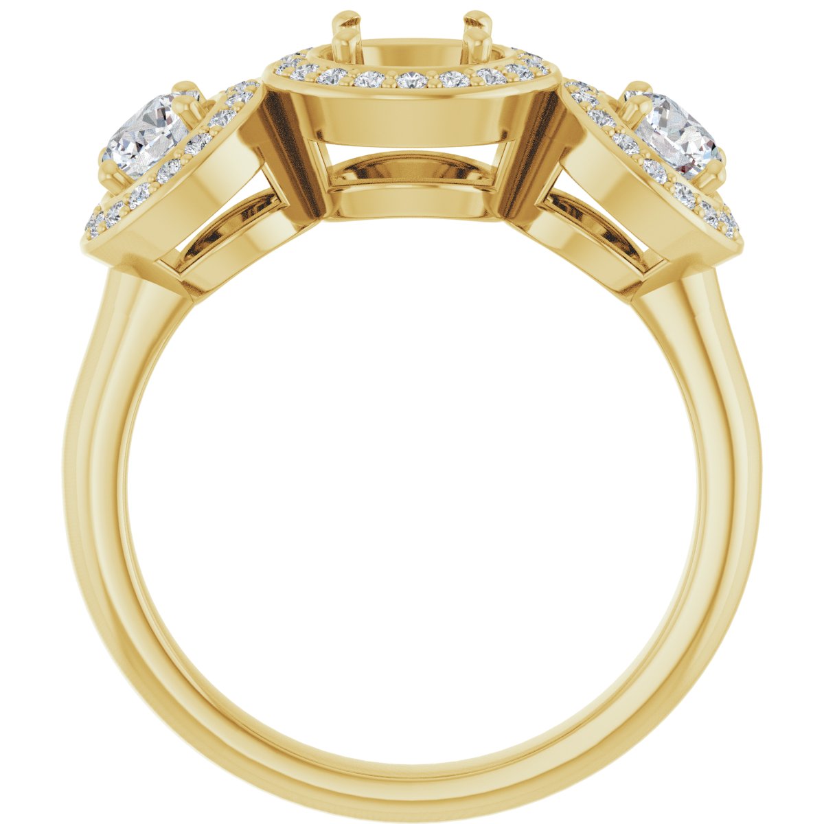 Square Three-Stone Halo-Style Engagement Ring Semi-Mount - gallery - Series 122053