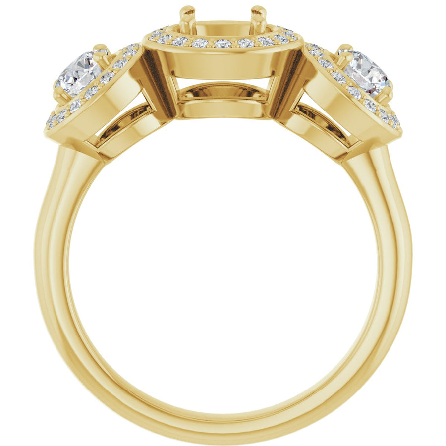 Square Three-Stone Halo-Style Engagement Ring Semi-Mount - gallery - Series 122053