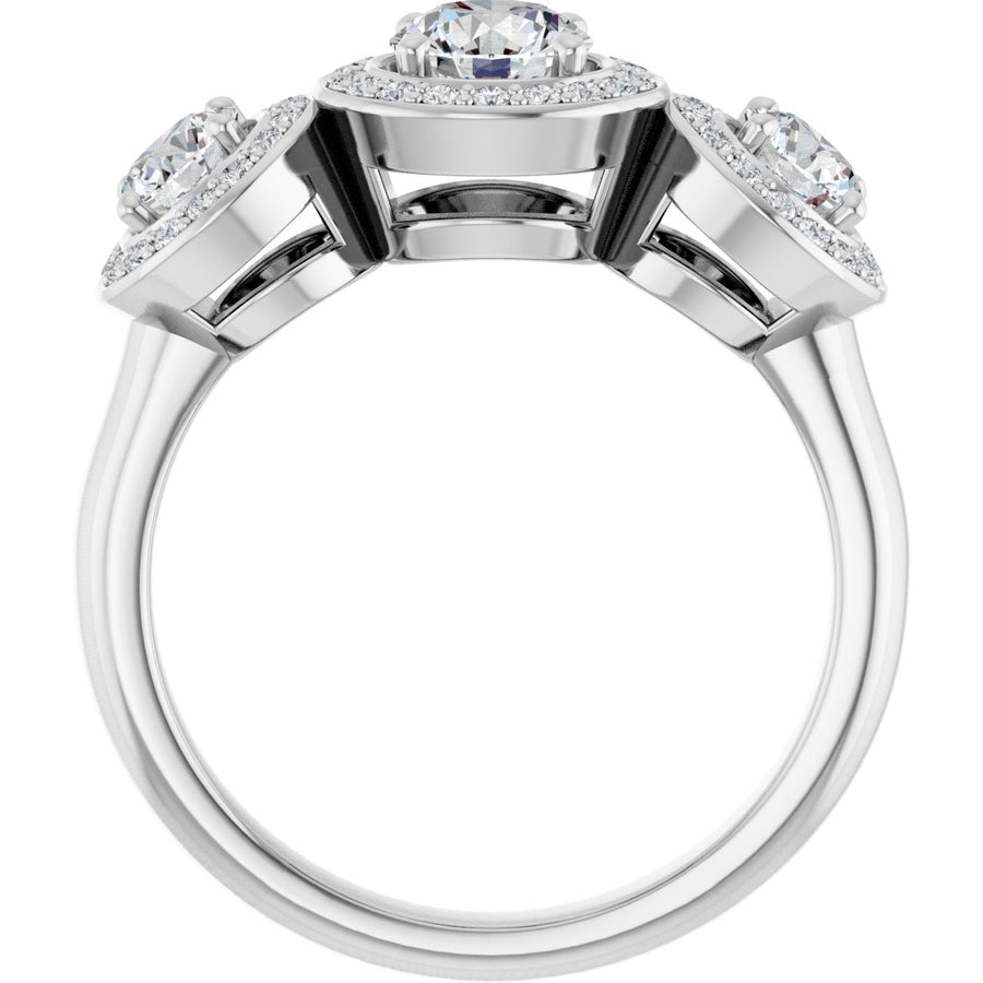Square Three-Stone Halo-Style Engagement Ring Semi-Mount - gallery - Series 122053