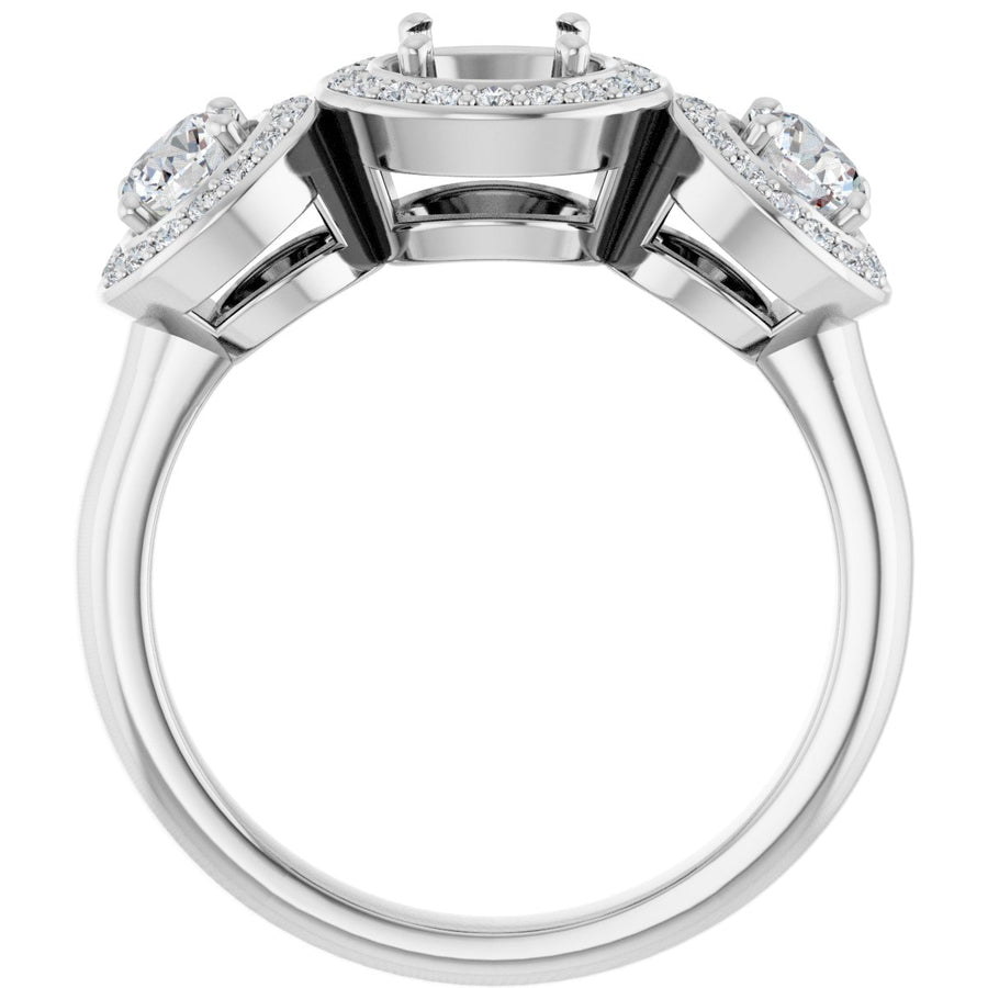 Square Three-Stone Halo-Style Engagement Ring Semi-Mount - gallery - Series 122053