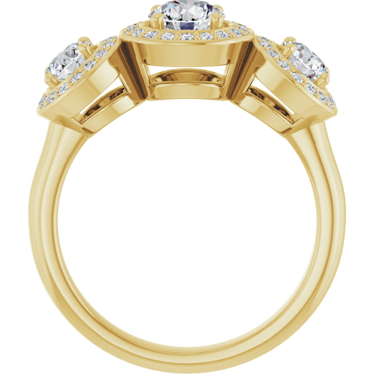 Square Three-Stone Halo-Style Engagement Ring Semi-Mount - gallery - Series 122053
