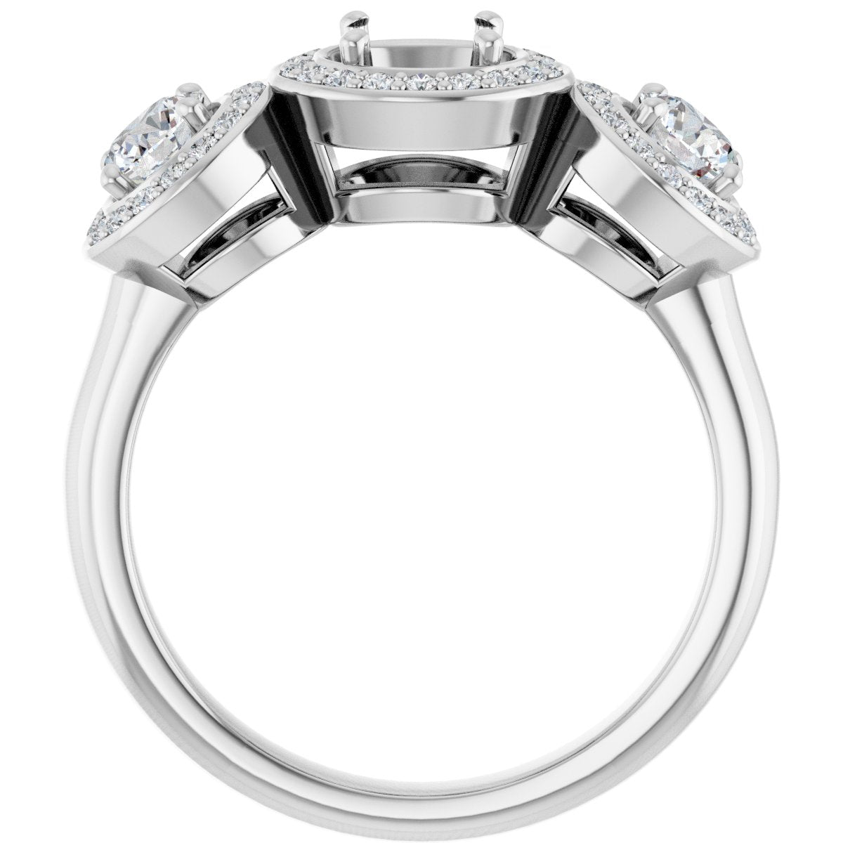 Round Three-Stone Halo-Style Engagement Ring Semi-Mount - gallery - Series 122053