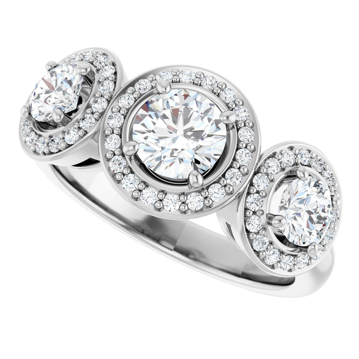 Round Three-Stone Halo-Style Engagement Ring Semi-Mount - gallery - Series 122053