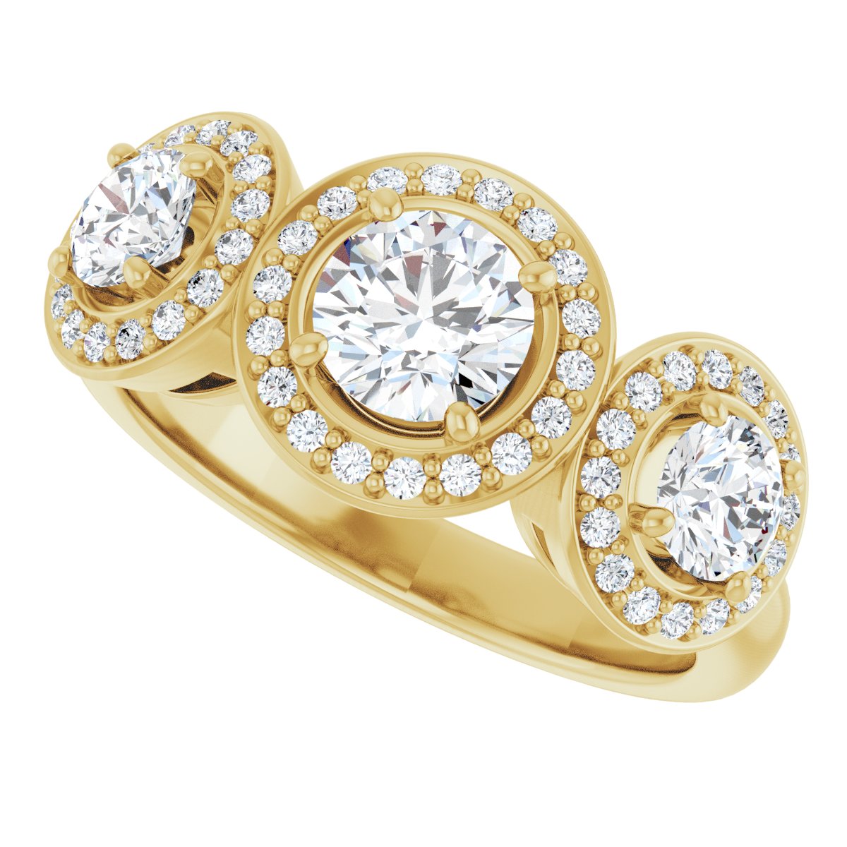 Square Three-Stone Halo-Style Engagement Ring Semi-Mount - gallery - Series 122053