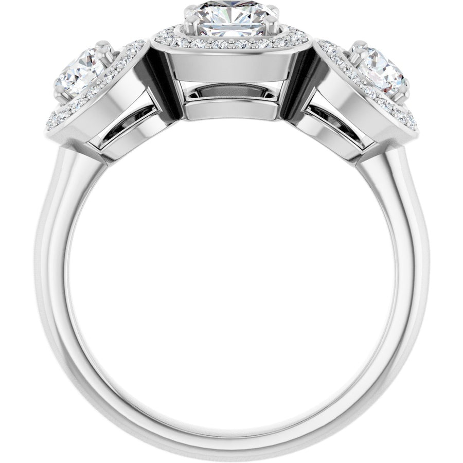 Cushion Three-Stone Halo-Style Engagement Ring Semi-Mount - gallery - Series 122053