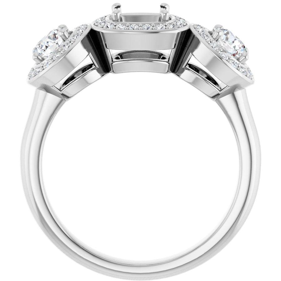 Cushion Three-Stone Halo-Style Engagement Ring Semi-Mount - gallery - Series 122053