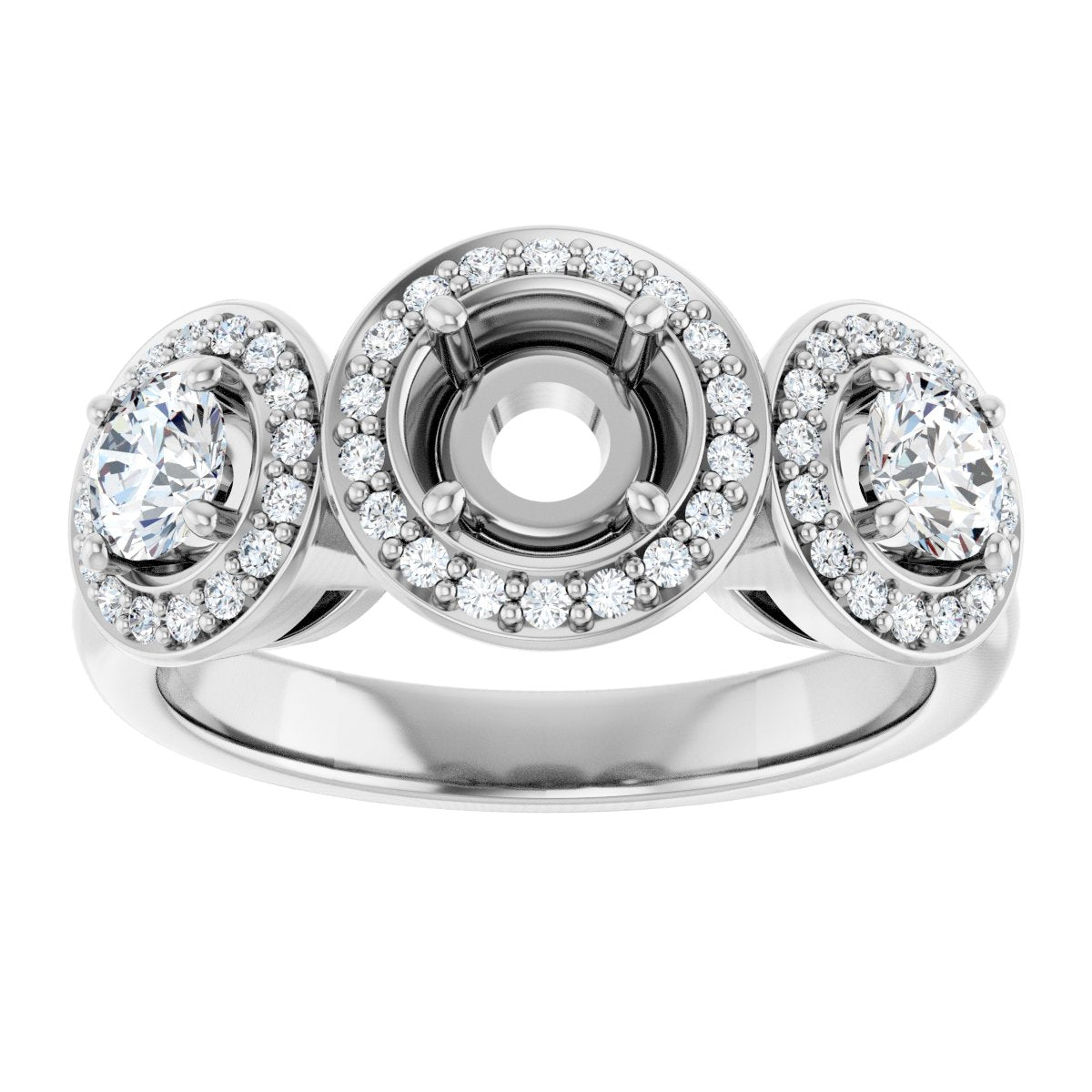 Round Three-Stone Halo-Style Engagement Ring Semi-Mount - gallery - Series 122053