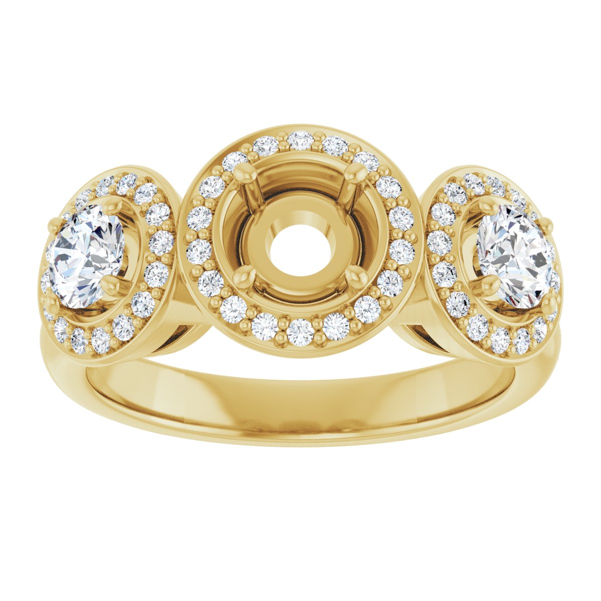 Square Three-Stone Halo-Style Engagement Ring Semi-Mount - gallery - Series 122053
