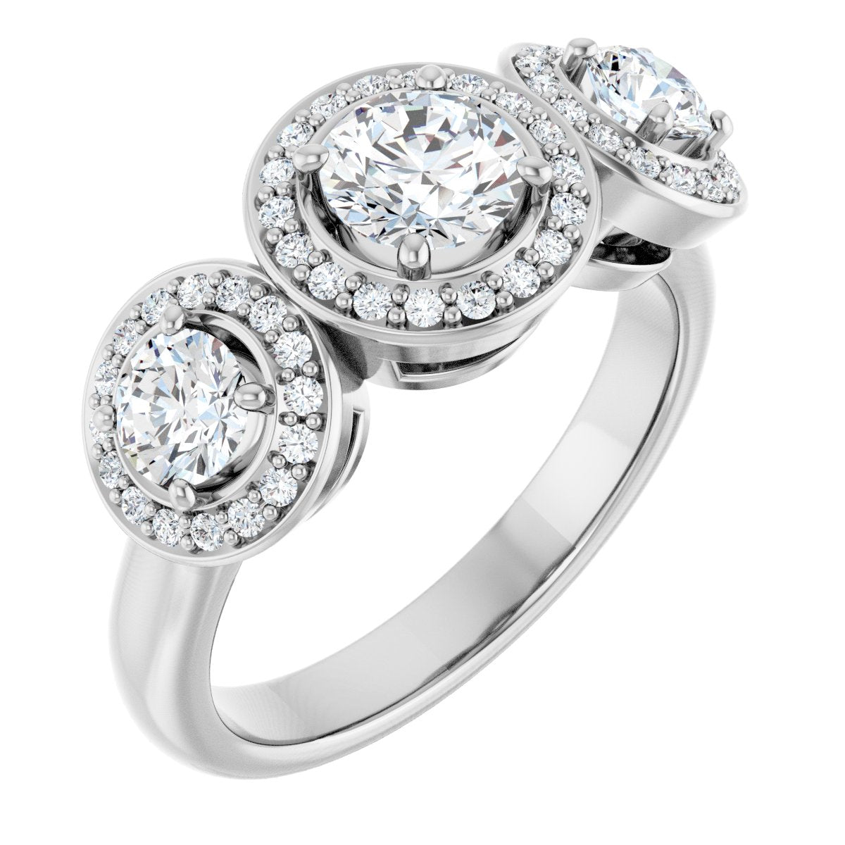 Natural Diamond Round Three-Stone Halo-Style Engagement Ring Semi-Mount - Platinum - Series 122053