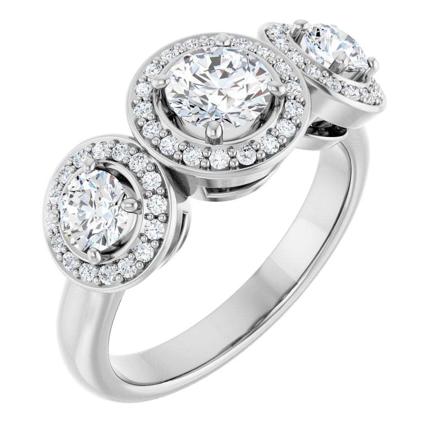 Natural Diamond Round Three-Stone Halo-Style Engagement Ring Semi-Mount - Platinum - Series 122053