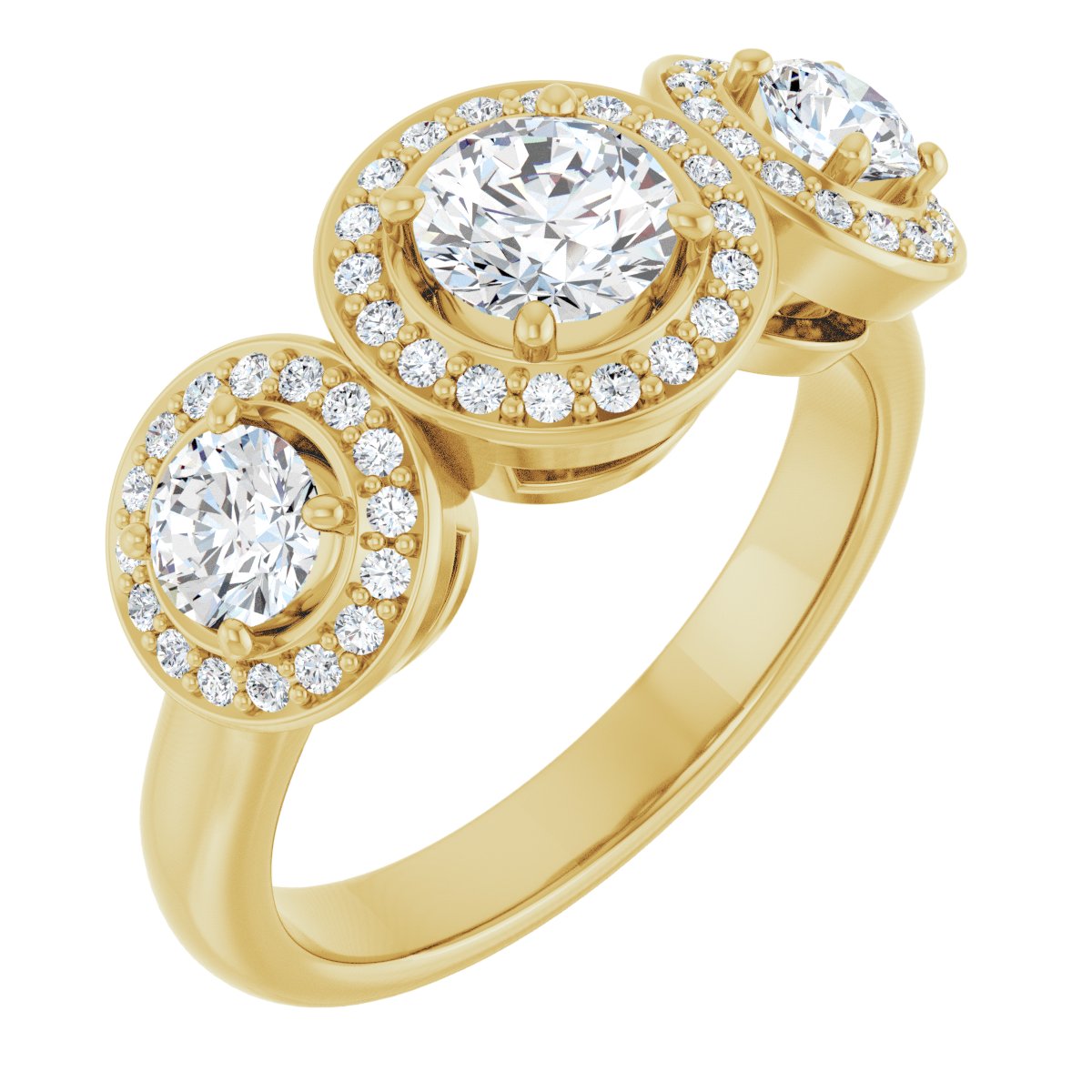 Natural Diamond Round Three-Stone Halo-Style Engagement Ring Semi-Mount - 14K Yellow Gold - Series 122053