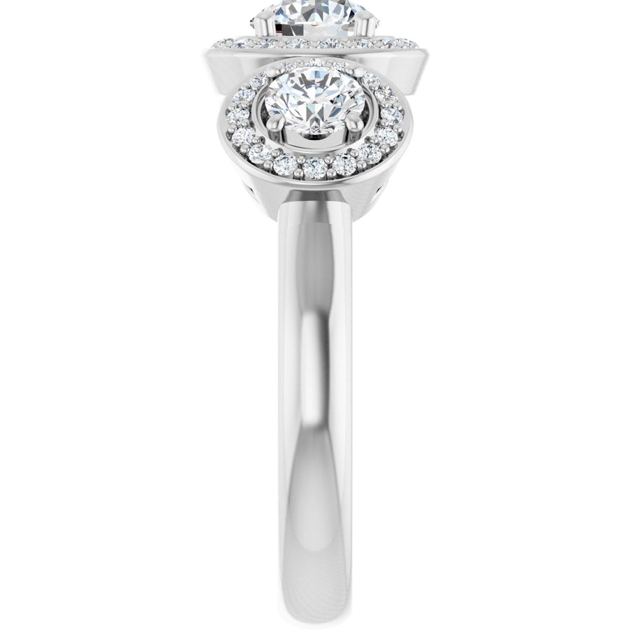 Square Three-Stone Halo-Style Engagement Ring Semi-Mount - gallery - Series 122053