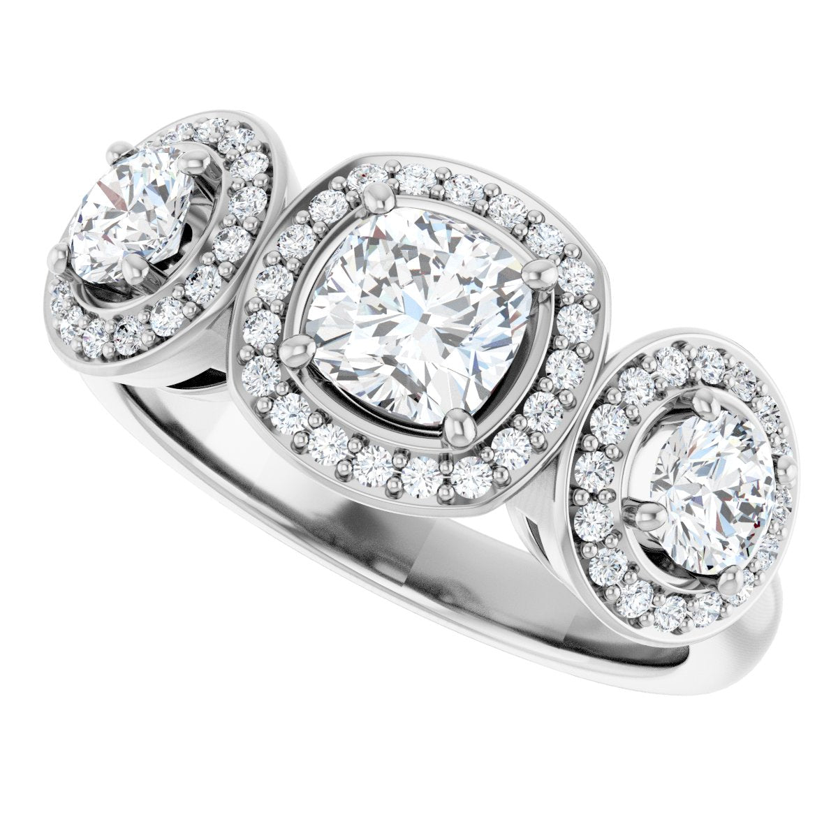 Cushion Three-Stone Halo-Style Engagement Ring Semi-Mount - gallery - Series 122053