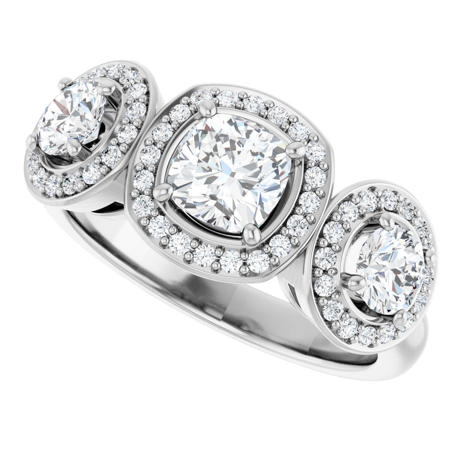 Cushion Three-Stone Halo-Style Engagement Ring Semi-Mount - gallery - Series 122053