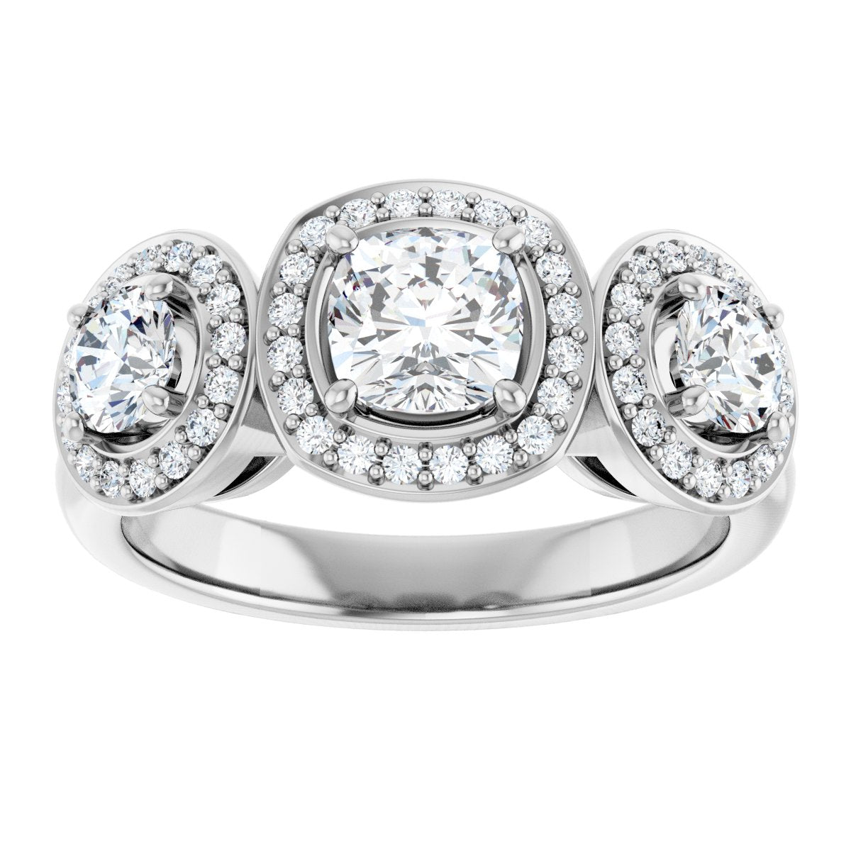 Cushion Three-Stone Halo-Style Engagement Ring Semi-Mount - gallery - Series 122053