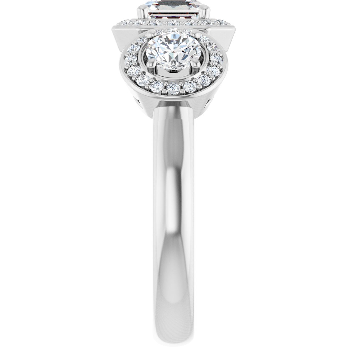 Asscher Three-Stone Halo-Style Engagement Ring Semi-Mount - gallery - Series 122053