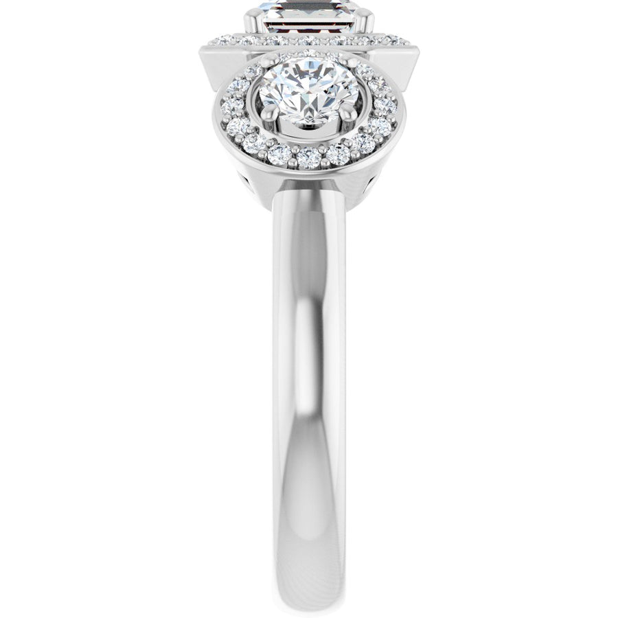 Asscher Three-Stone Halo-Style Engagement Ring Semi-Mount - gallery - Series 122053
