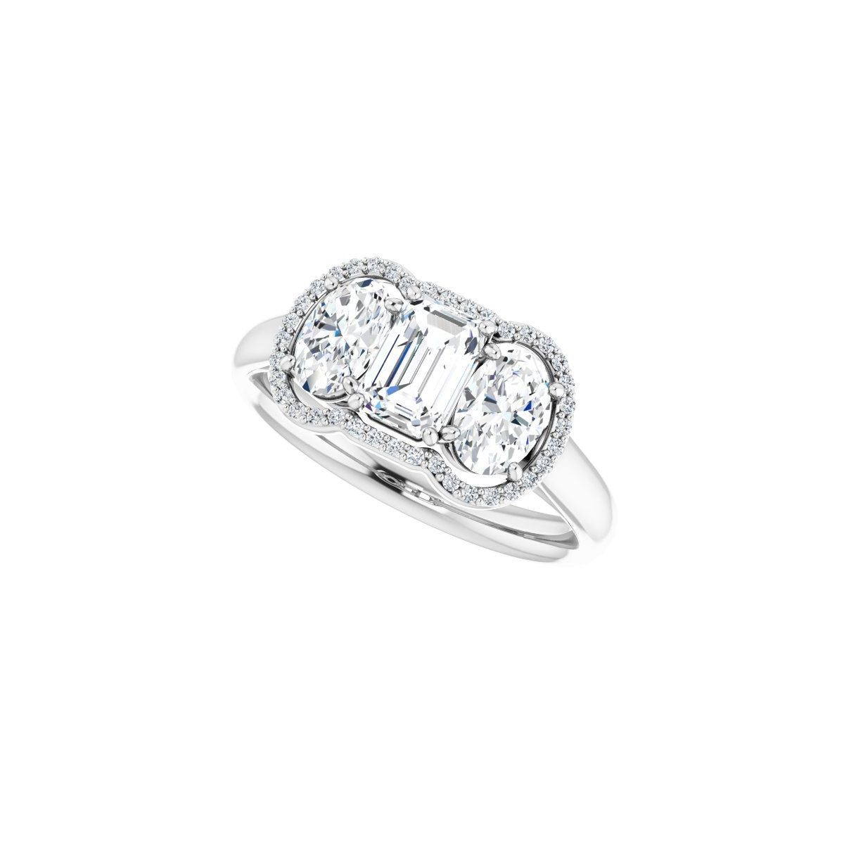Emerald Three-Stone Halo-Style Engagement Ring Semi-Mount - gallery - Series 71602