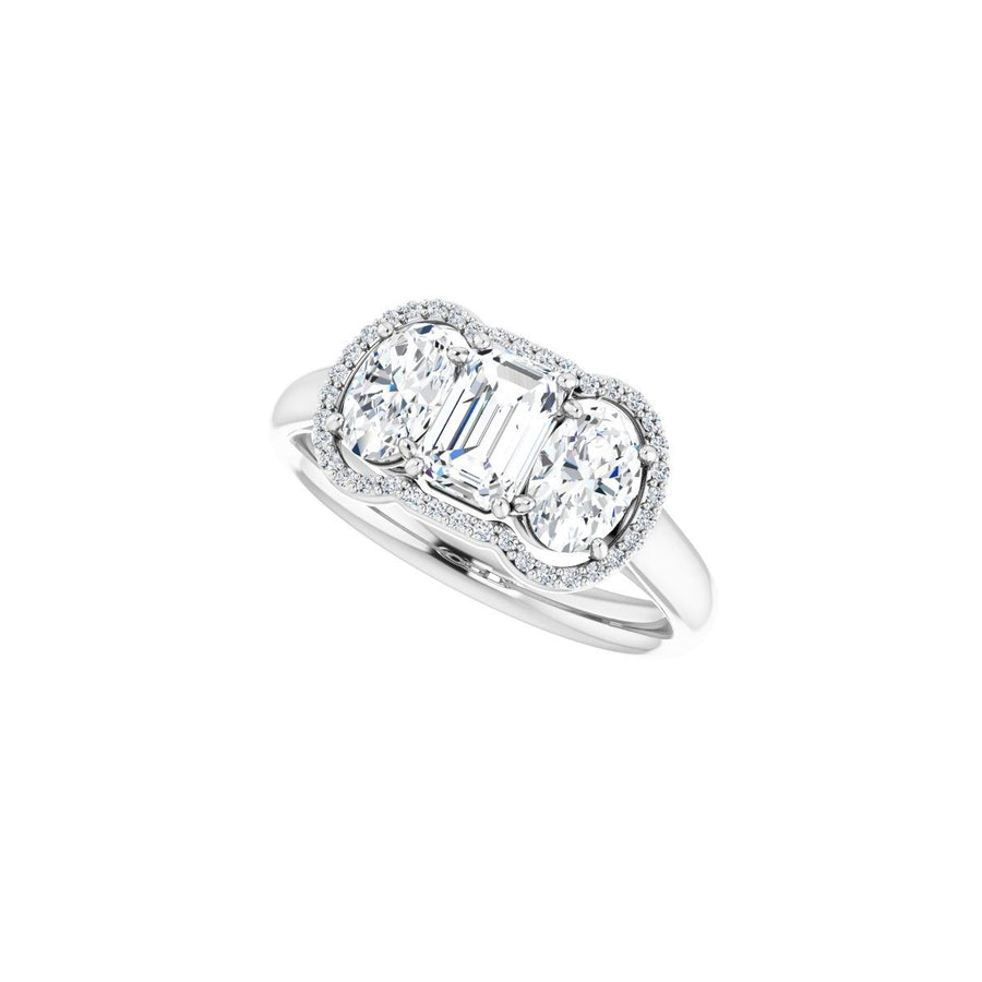 Emerald Three-Stone Halo-Style Engagement Ring Semi-Mount - gallery - Series 71602