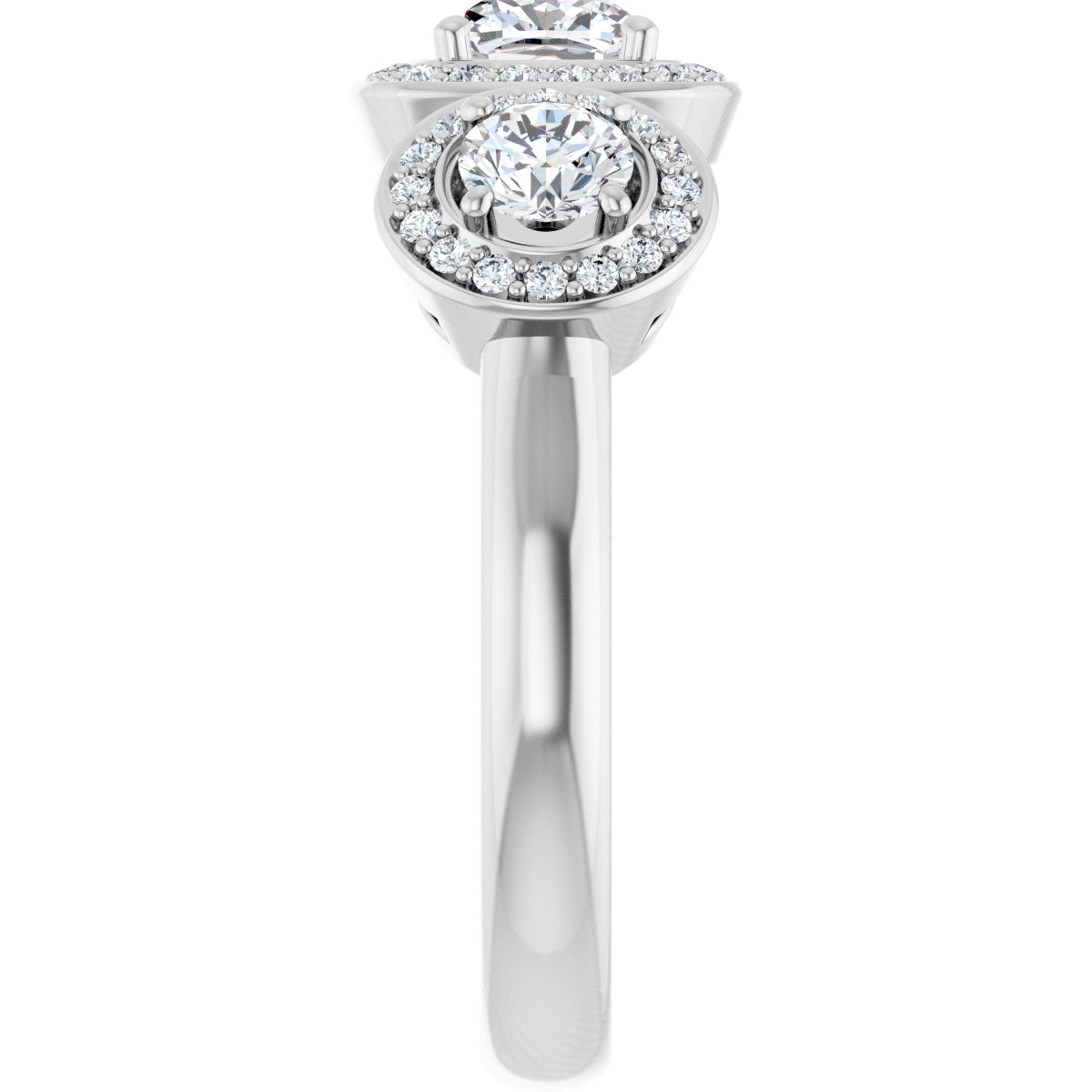 Cushion Three-Stone Halo-Style Engagement Ring Semi-Mount - gallery - Series 122053