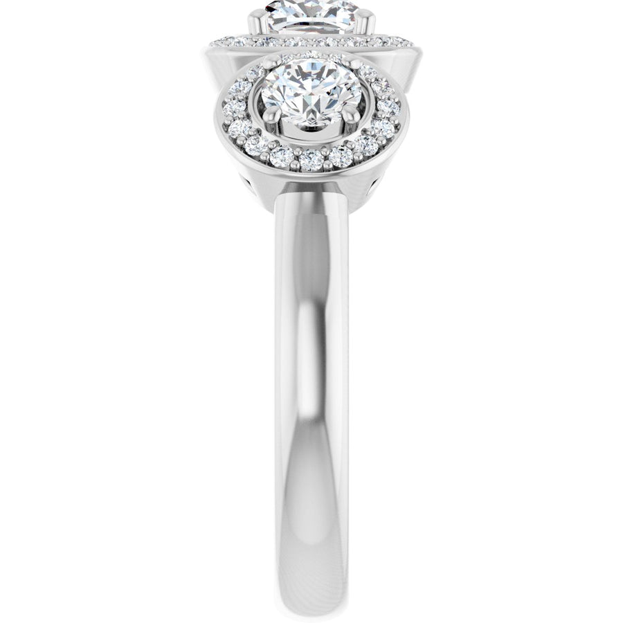 Cushion Three-Stone Halo-Style Engagement Ring Semi-Mount - gallery - Series 122053