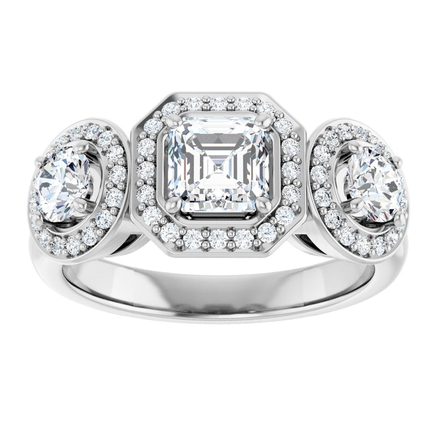 Asscher Three-Stone Halo-Style Engagement Ring Semi-Mount - gallery - Series 122053