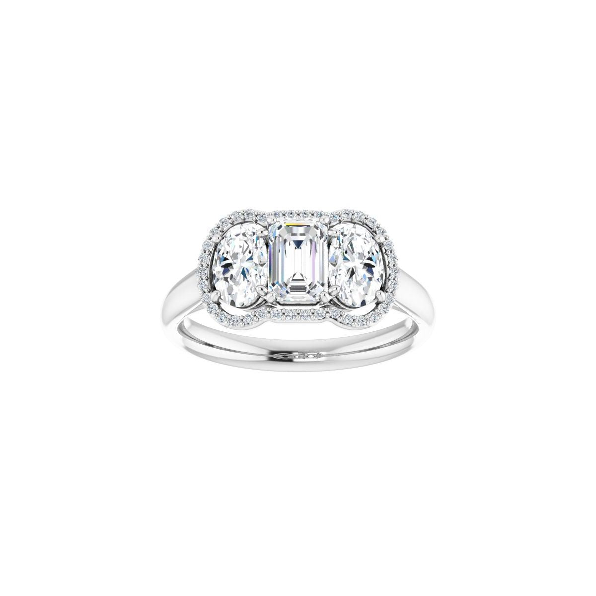 Emerald Three-Stone Halo-Style Engagement Ring Semi-Mount - gallery - Series 71602