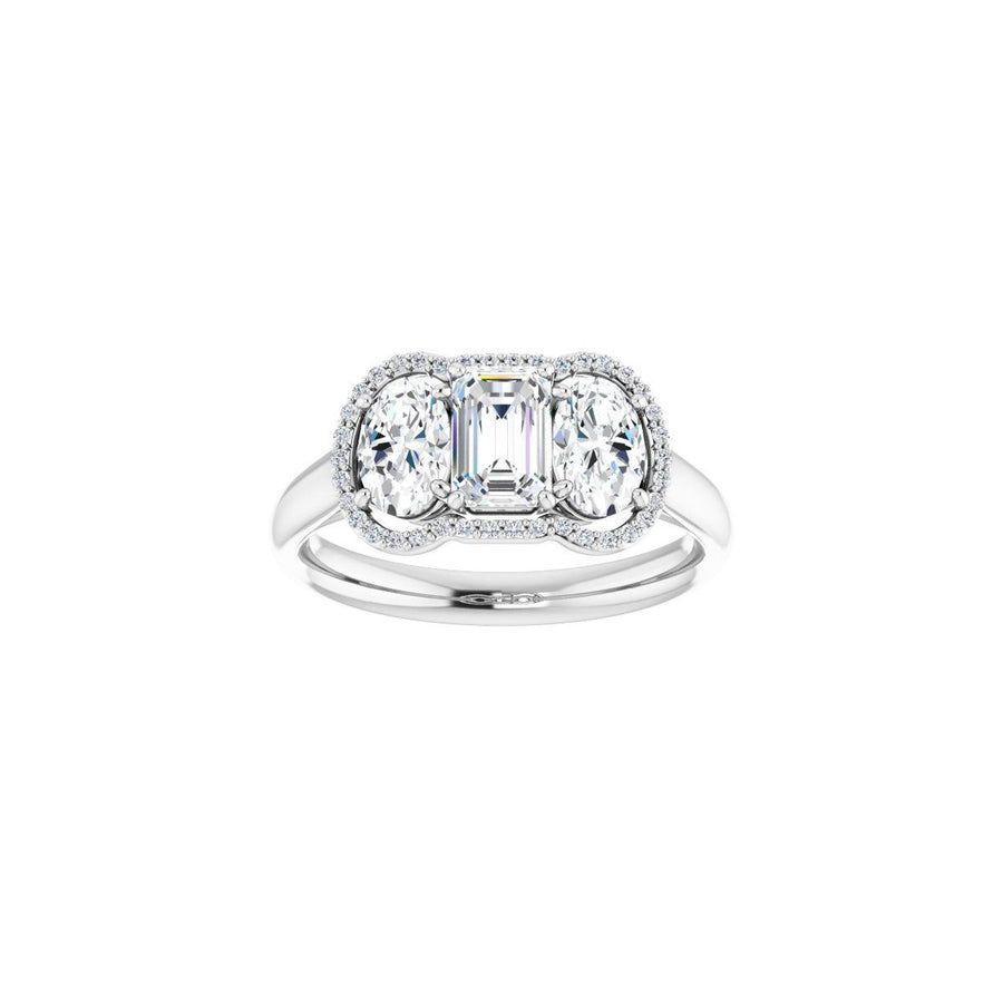 Emerald Three-Stone Halo-Style Engagement Ring Semi-Mount - gallery - Series 71602
