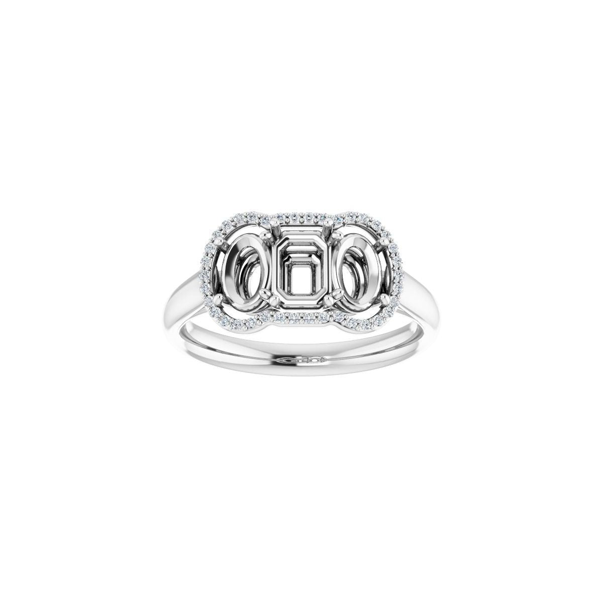 Emerald Three-Stone Halo-Style Engagement Ring Semi-Mount - gallery - Series 71602