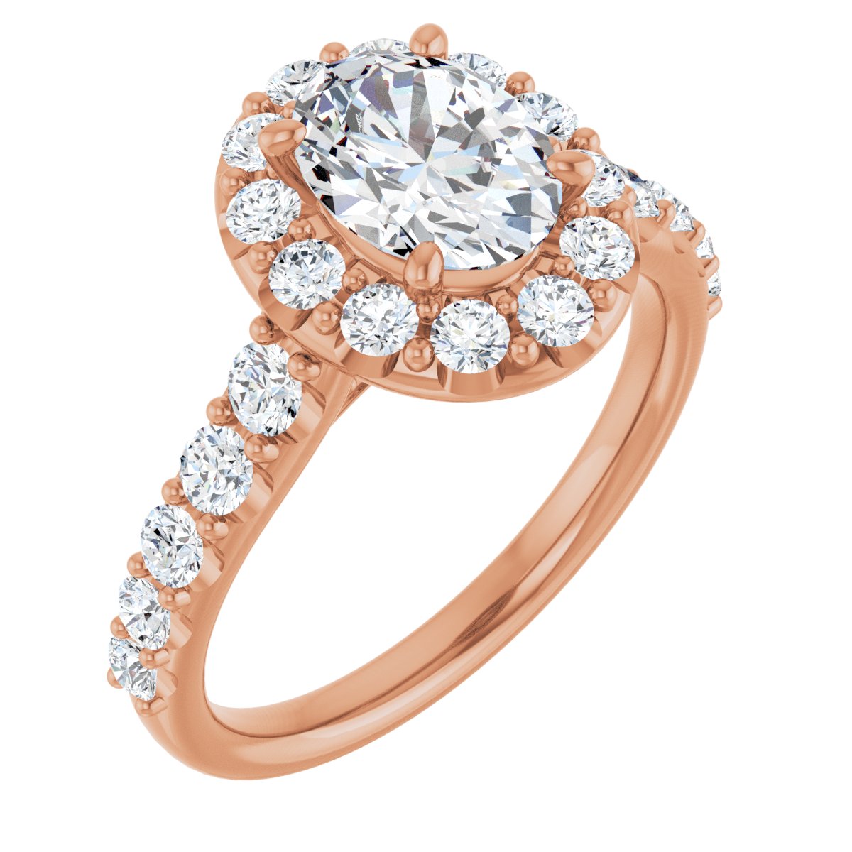 Natural Diamond Oval Halo-Style Engagement Ring Semi-Mount - 14K Rose Gold - Series 123541
