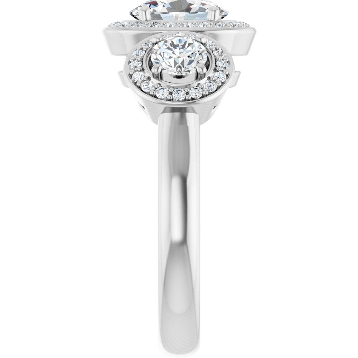 Oval Three-Stone Halo-Style Engagement Ring Semi-Mount - gallery - Series 122053