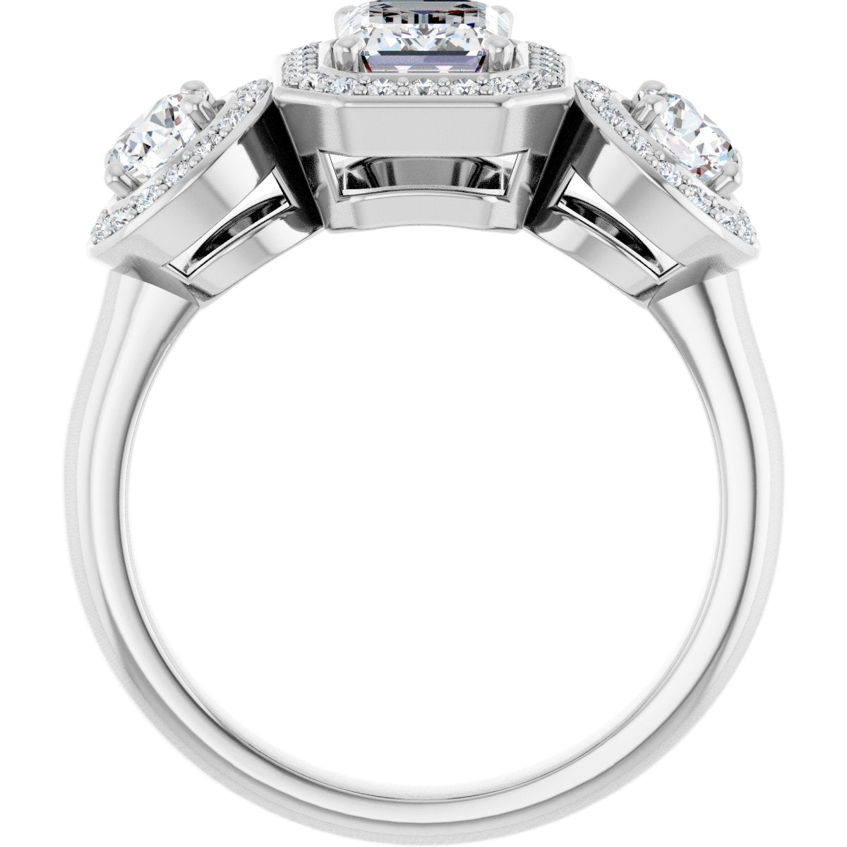 Emerald Three-Stone Halo-Style Engagement Ring Semi-Mount - gallery - Series 122053