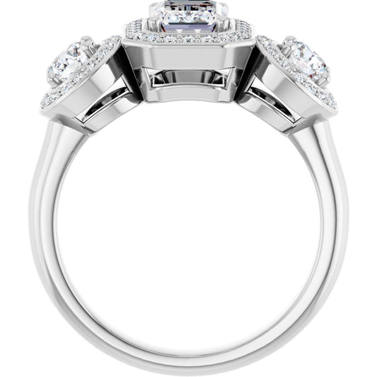 Emerald Three-Stone Halo-Style Engagement Ring Semi-Mount - gallery - Series 122053
