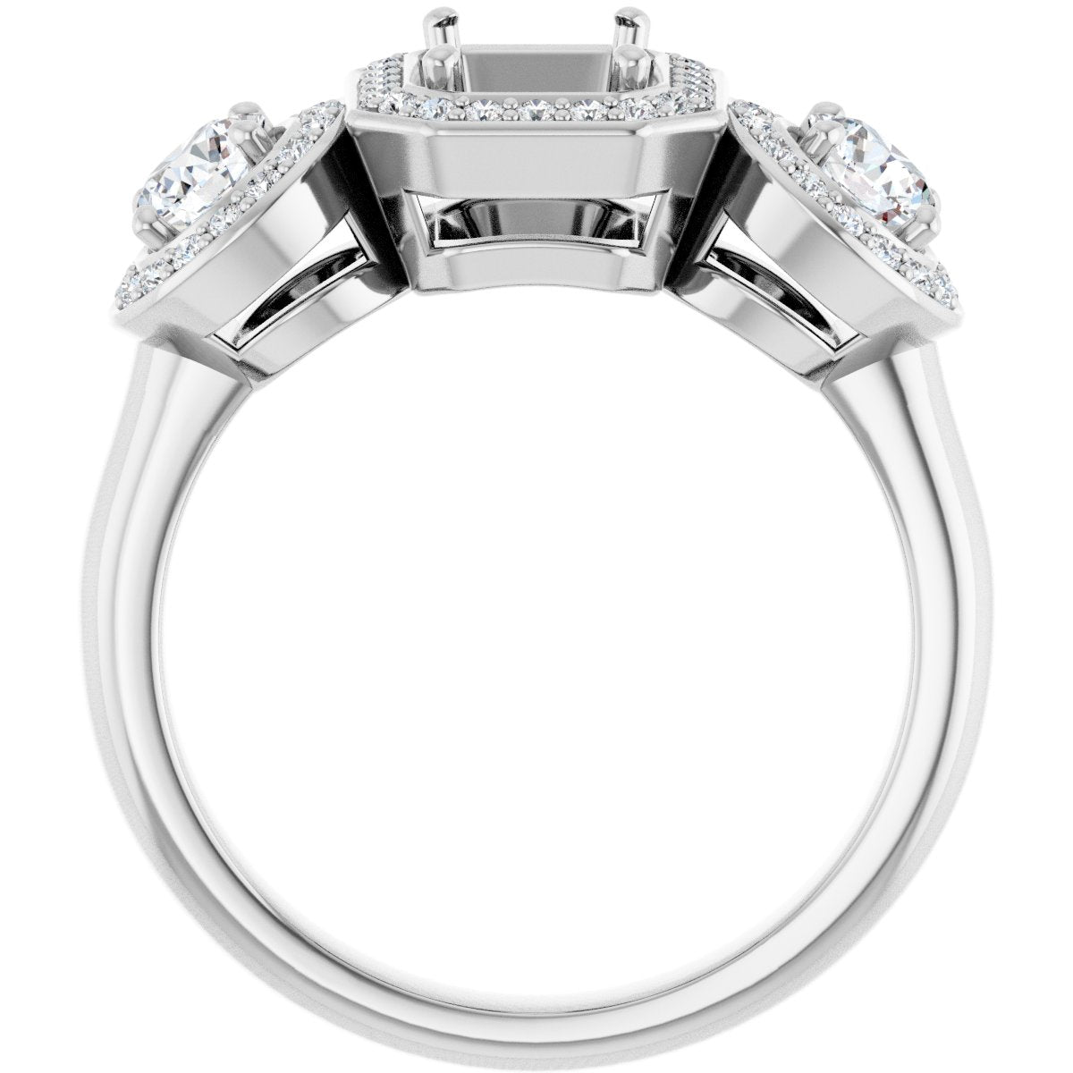 Emerald Three-Stone Halo-Style Engagement Ring Semi-Mount - gallery - Series 122053