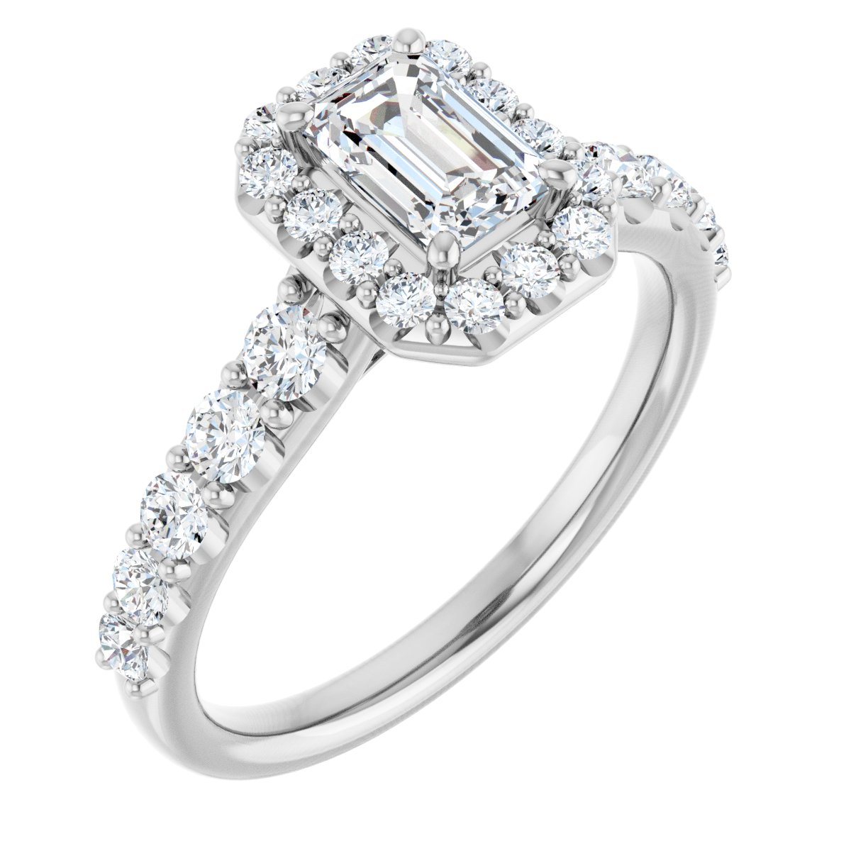 Natural Diamond Emerald Halo-Style Engagement Ring Semi-Mount - Platinum - Series 123541