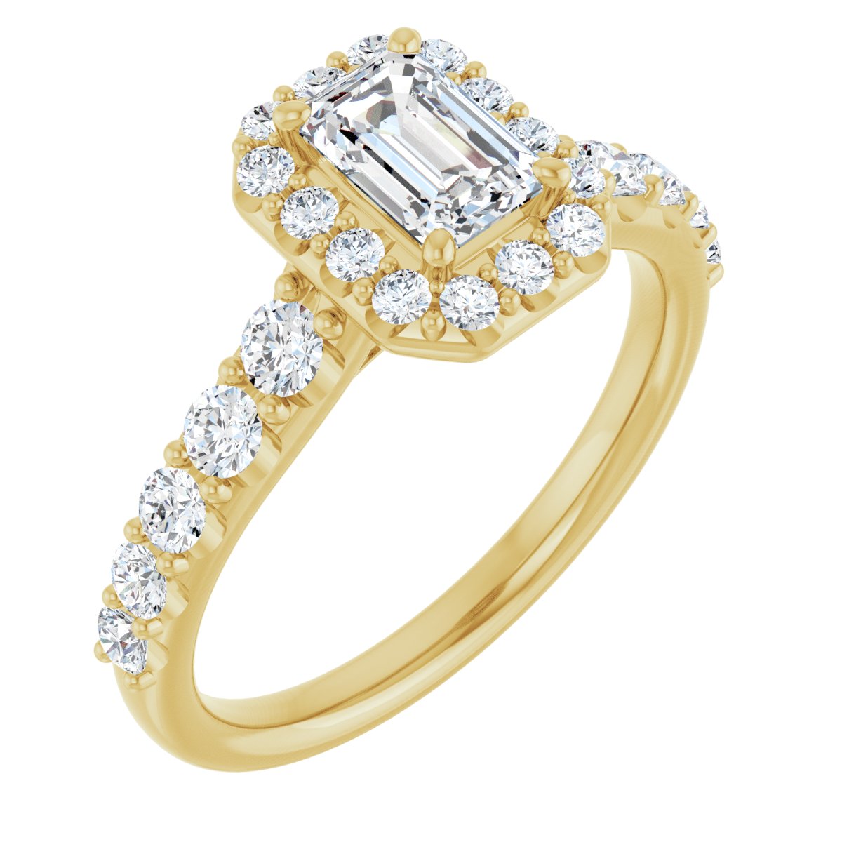Natural Diamond Emerald Halo-Style Engagement Ring Semi-Mount - 14K Yellow Gold - Series 123541