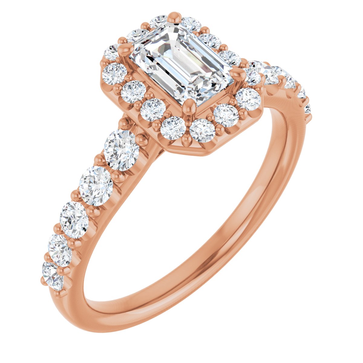 Natural Diamond Emerald Halo-Style Engagement Ring Semi-Mount - 14K Rose Gold - Series 123541