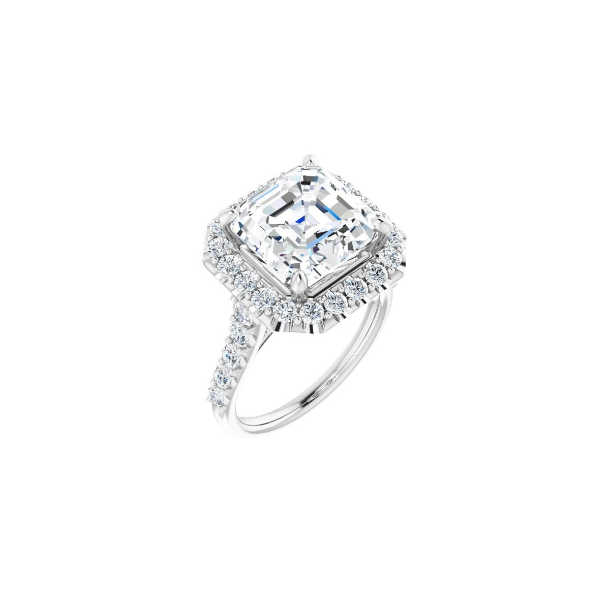 Natural Diamond Asscher Halo-Style Engagement Ring Semi-Mount - Platinum - Series 123541