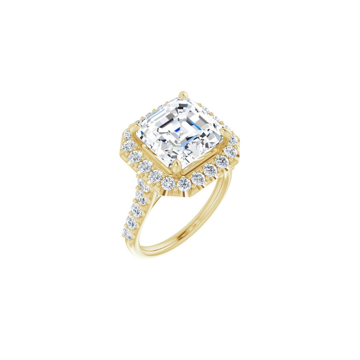 Natural Diamond Asscher Halo-Style Engagement Ring Semi-Mount - 14K Yellow Gold - Series 123541