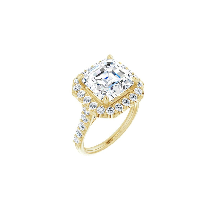 Natural Diamond Asscher Halo-Style Engagement Ring Semi-Mount - 14K Yellow Gold - Series 123541
