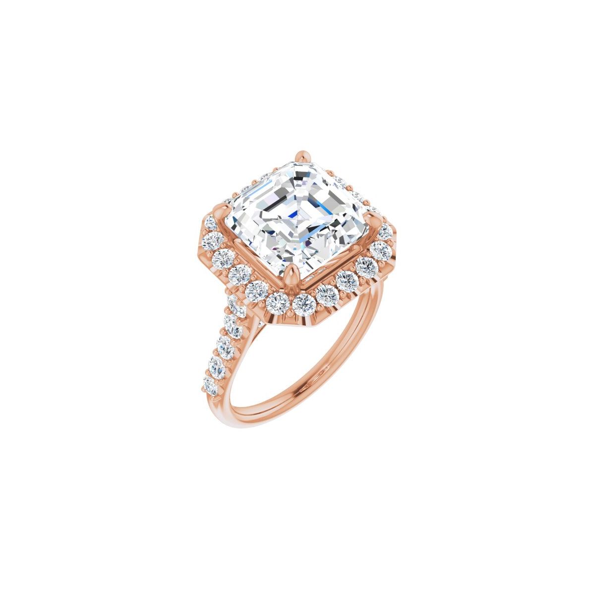 Natural Diamond Asscher Halo-Style Engagement Ring Semi-Mount - 14K Rose Gold - Series 123541