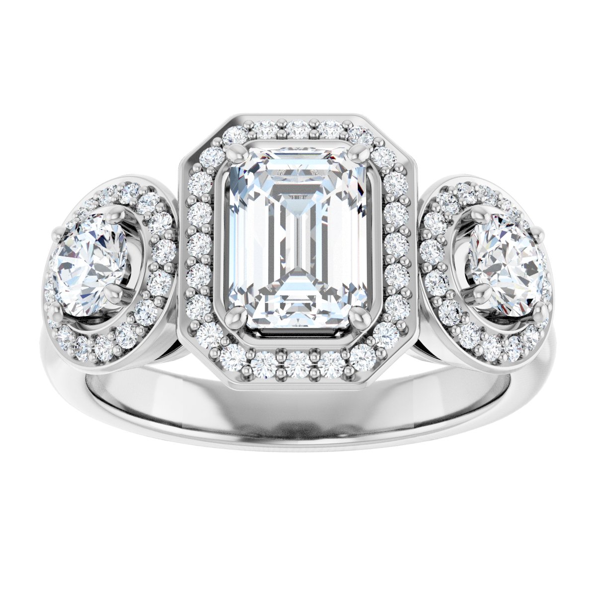 Emerald Three-Stone Halo-Style Engagement Ring Semi-Mount - gallery - Series 122053