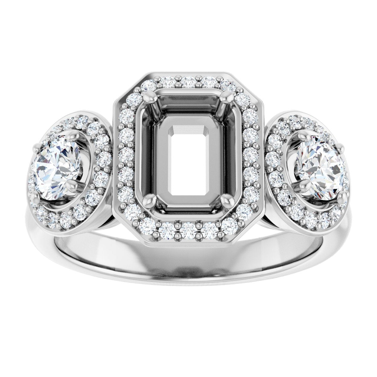 Emerald Three-Stone Halo-Style Engagement Ring Semi-Mount - gallery - Series 122053