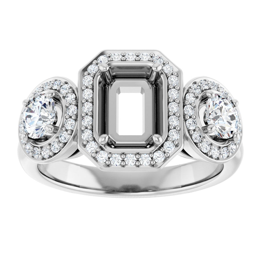 Emerald Three-Stone Halo-Style Engagement Ring Semi-Mount - gallery - Series 122053
