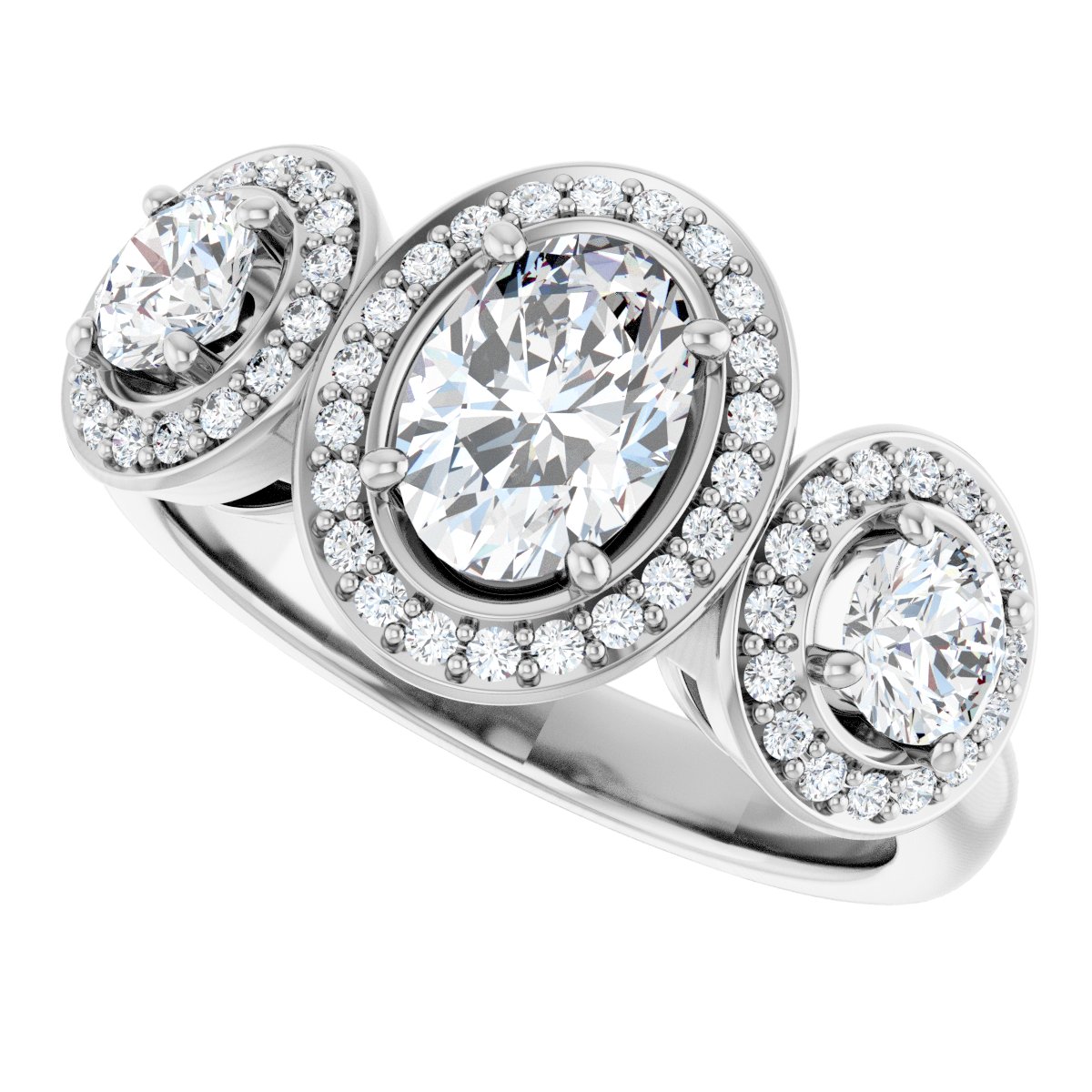 Oval Three-Stone Halo-Style Engagement Ring Semi-Mount - gallery - Series 122053